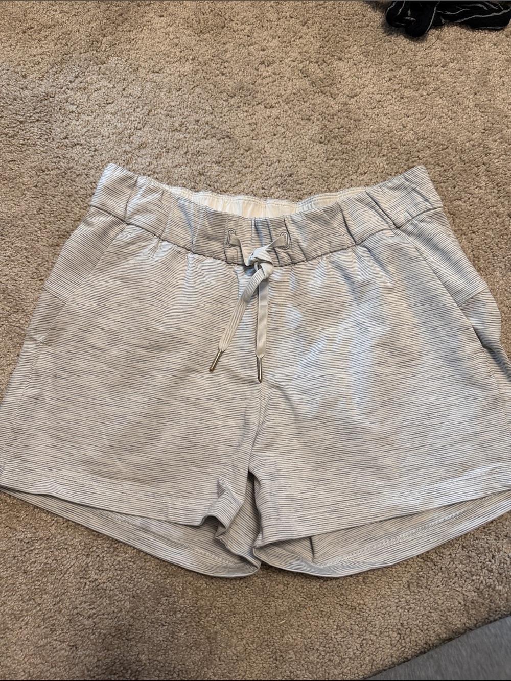 lululemon athletica Light Gray Striped Drawstring Athletic Shorts